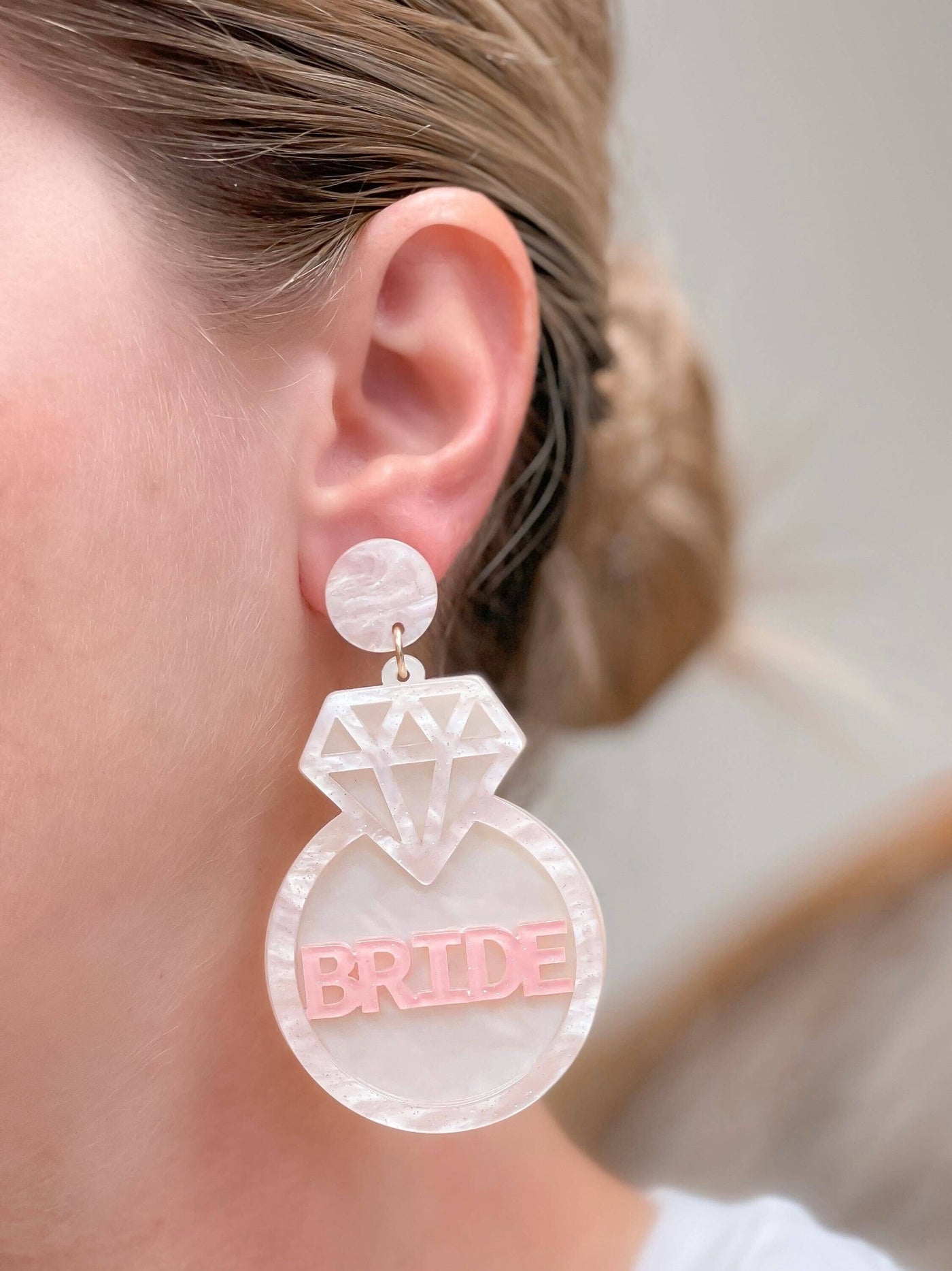 Acrylic 'Bride' Ring Dangle Earrings