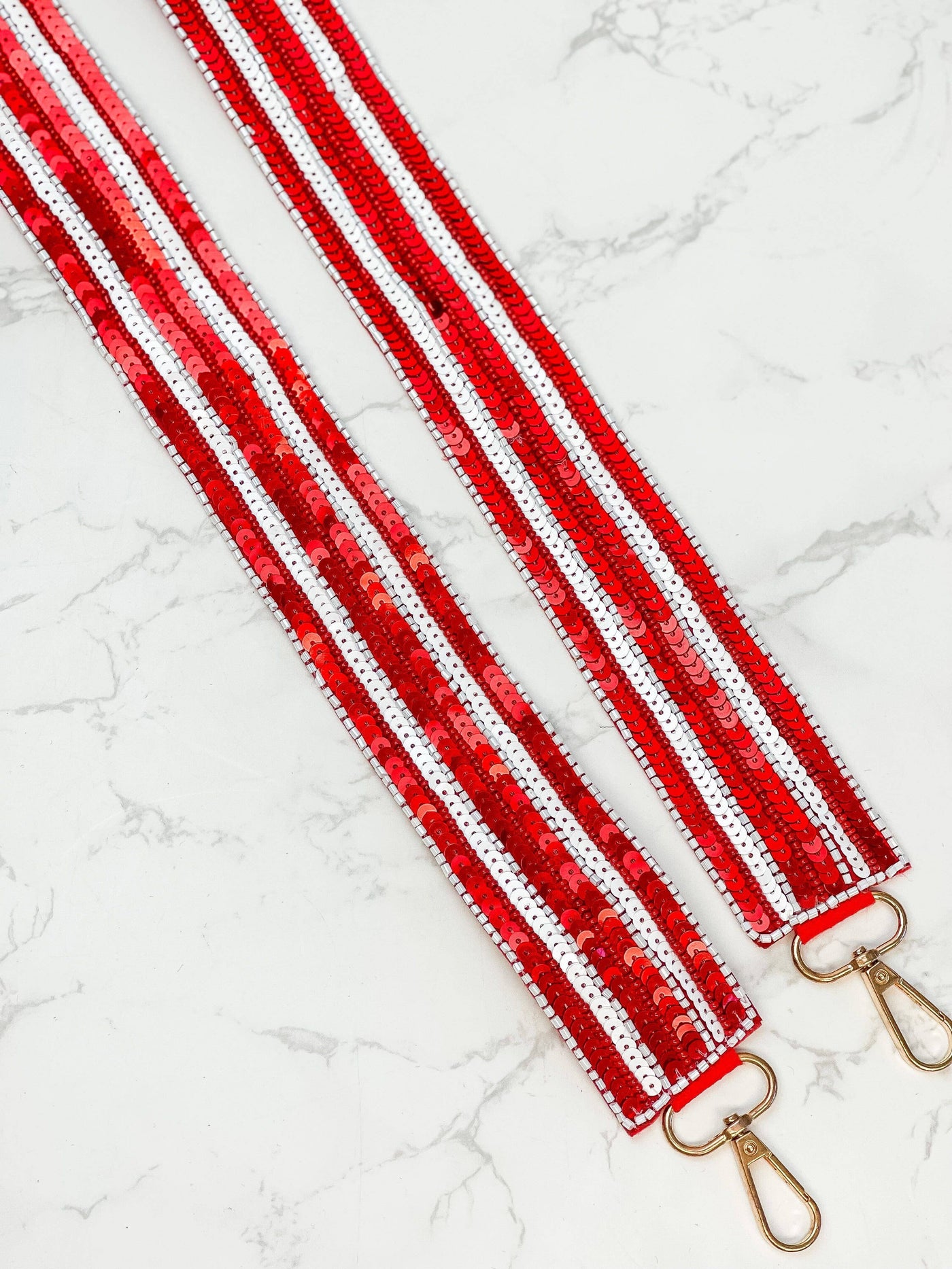 Game Day Sequin Purse Straps - Red & White