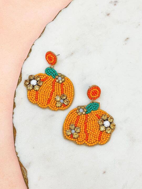 Blooming Pumpkin Beaded Dangle Earrings