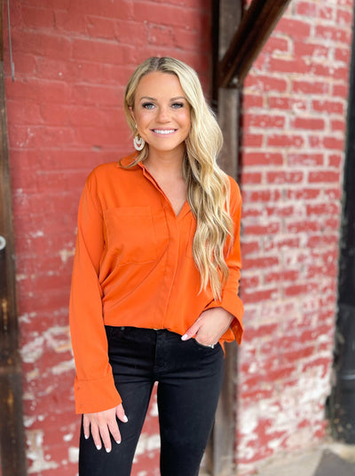 Didn't We Almost Have It All Rust Button Down Top FINAL SALE