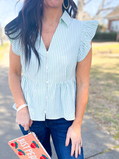 Have You Seen Her Striped Button Down Peplum Top