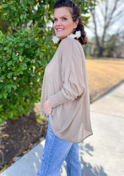 Here and Now Oatmeal Linen Dolman Top