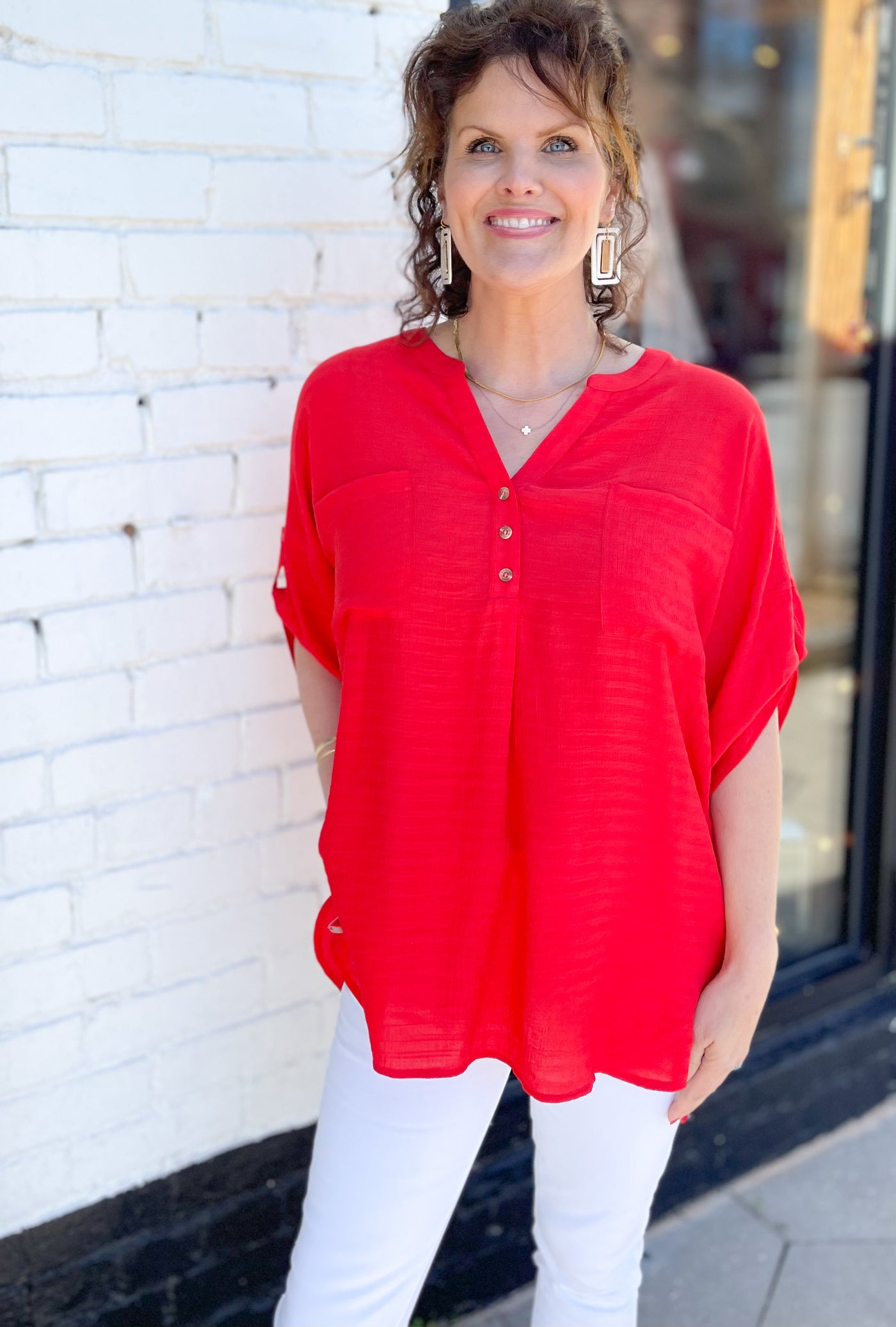 Unbelievable Red Textured Tunic Top
