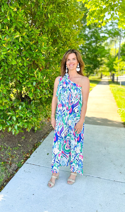 Something to Talk About Multicolor One Shoulder Maxi Dress