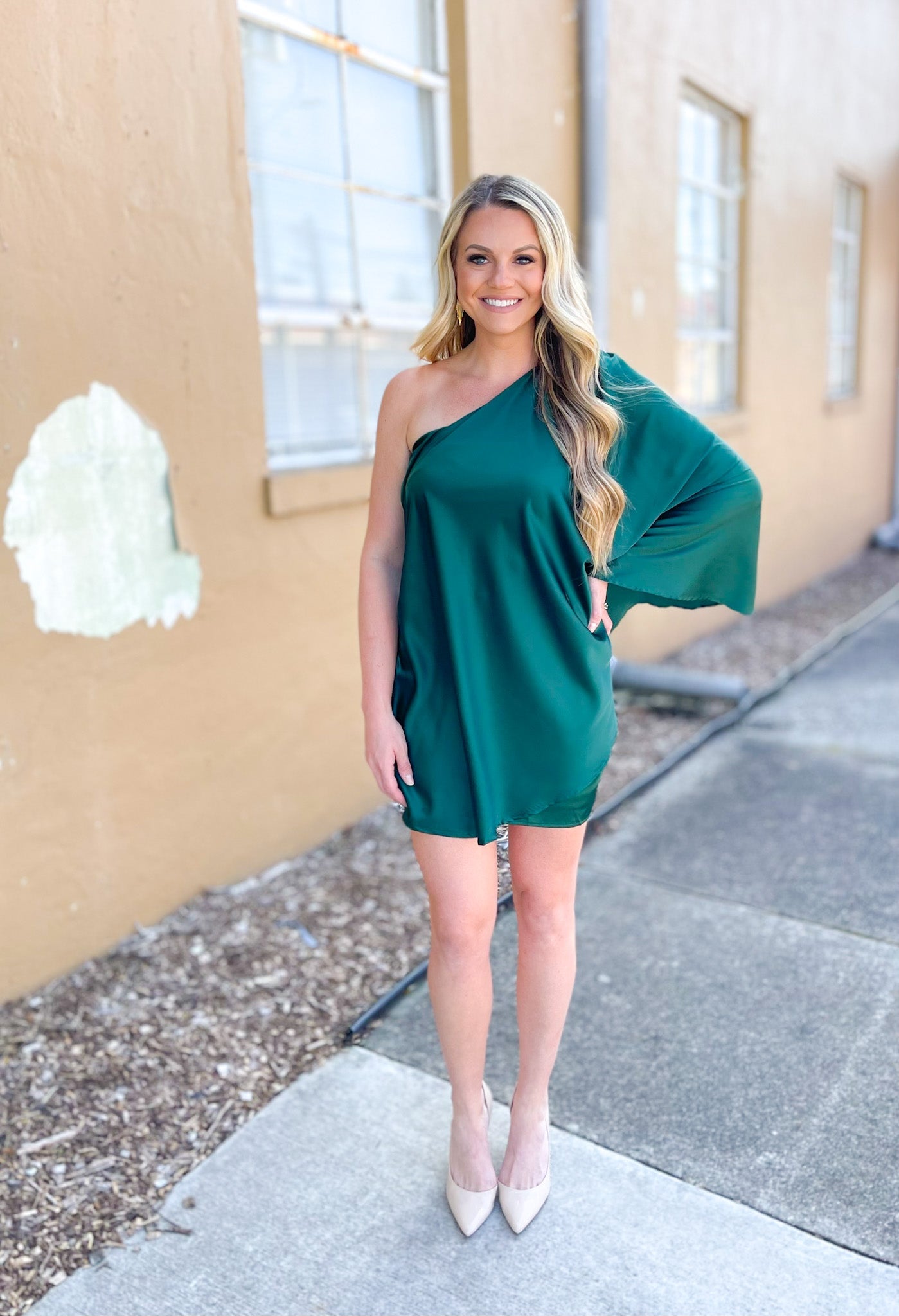 Causing A Commotion Satin Draped One Shoulder Dress