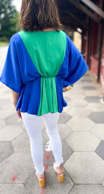 Always Green & Blue Colorblock Kimono Sleeve Top
