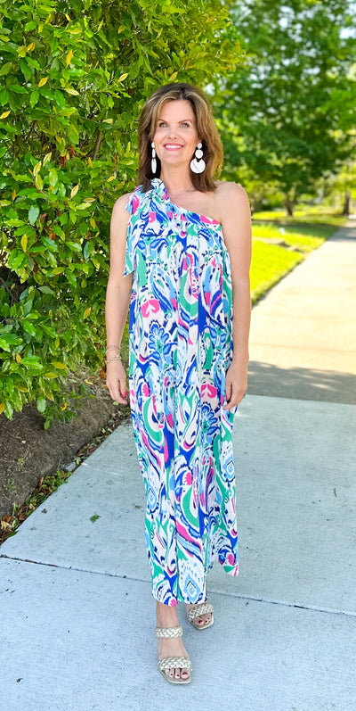Something to Talk About Multicolor One Shoulder Maxi Dress