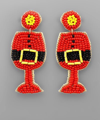 Santa Beaded Wine Glass Earrings