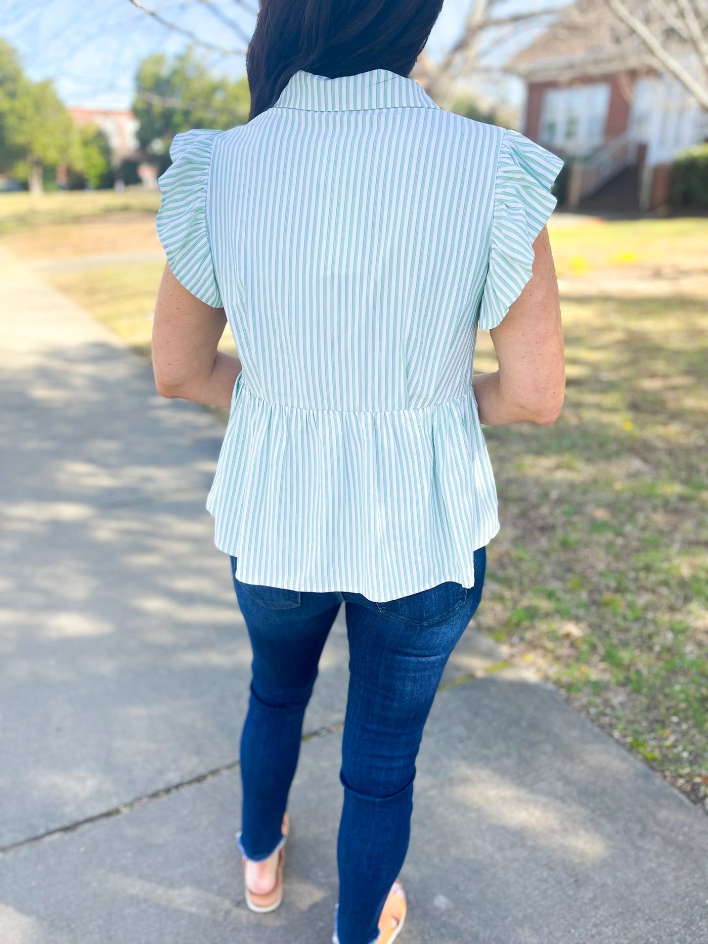 Have You Seen Her Striped Button Down Peplum Top