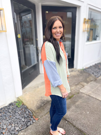 Baby Baby Colorblock Textured Button Down Top