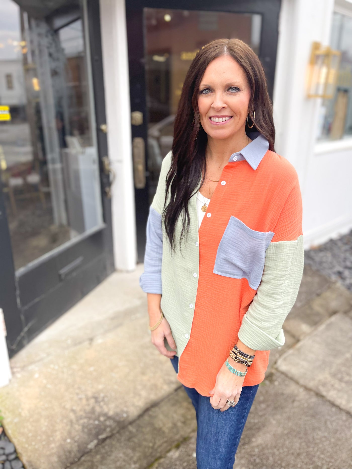 Baby Baby Colorblock Textured Button Down Top