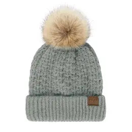 C.C Smocking Stitch Pattern Pom Beanie