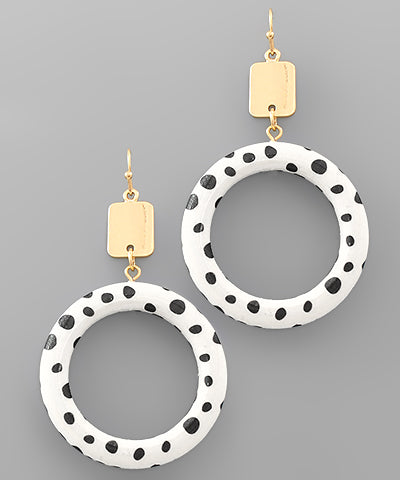 Dalmatian Wood Circle Earrings
