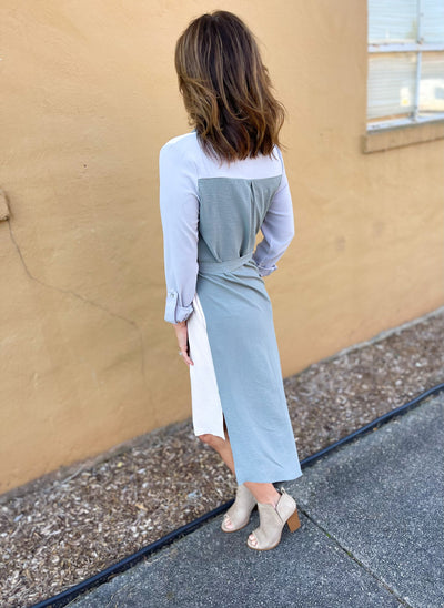 Funkytown Slate Grey Colorblock Maxi Dress FINAL SALE