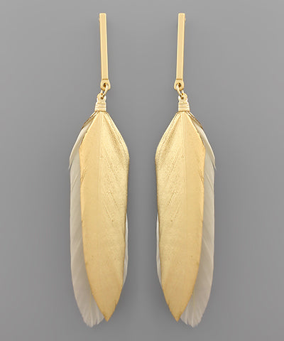 Like a Feather White and Gold Earrings