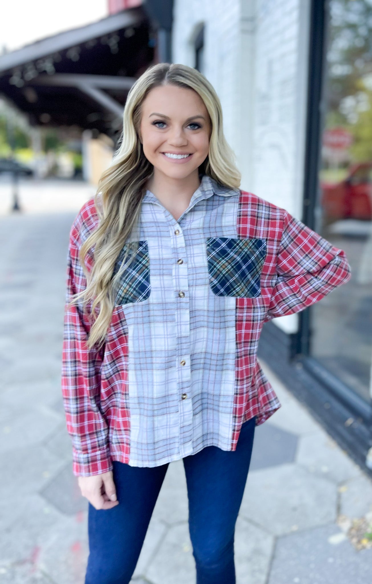 Got My Mind Set On You Mixed Plaid Button Down Shirt
